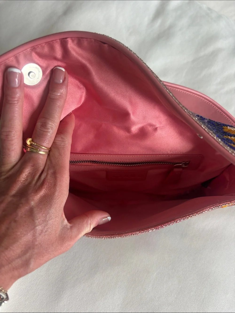 STAUD Pink Embroidered Beaded Shoulder Bag - Picture 3 of 5